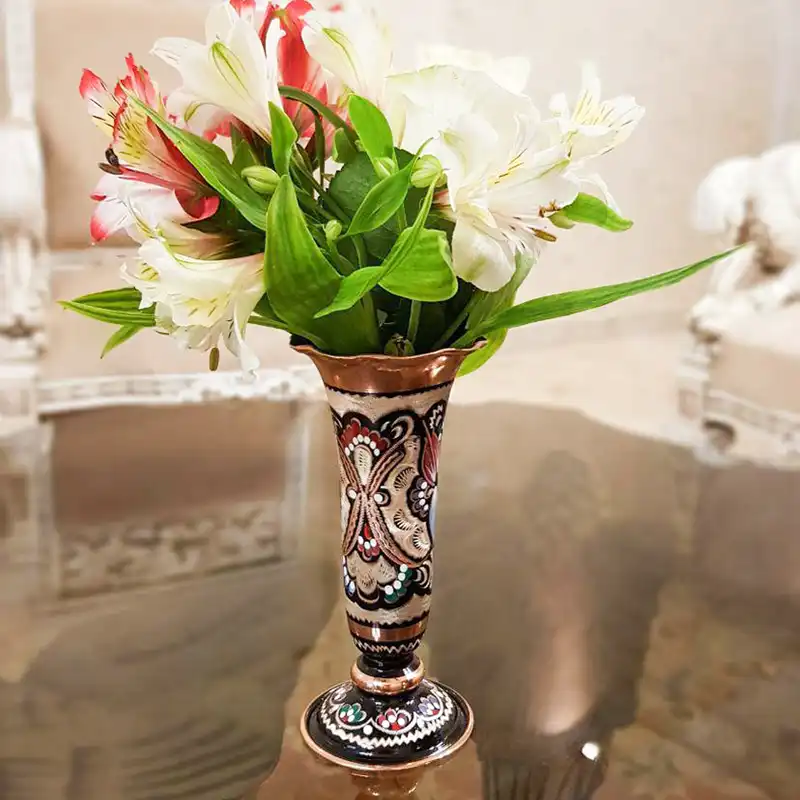 گلدان میناکاری مسی مدل لب شیپوری کد 128