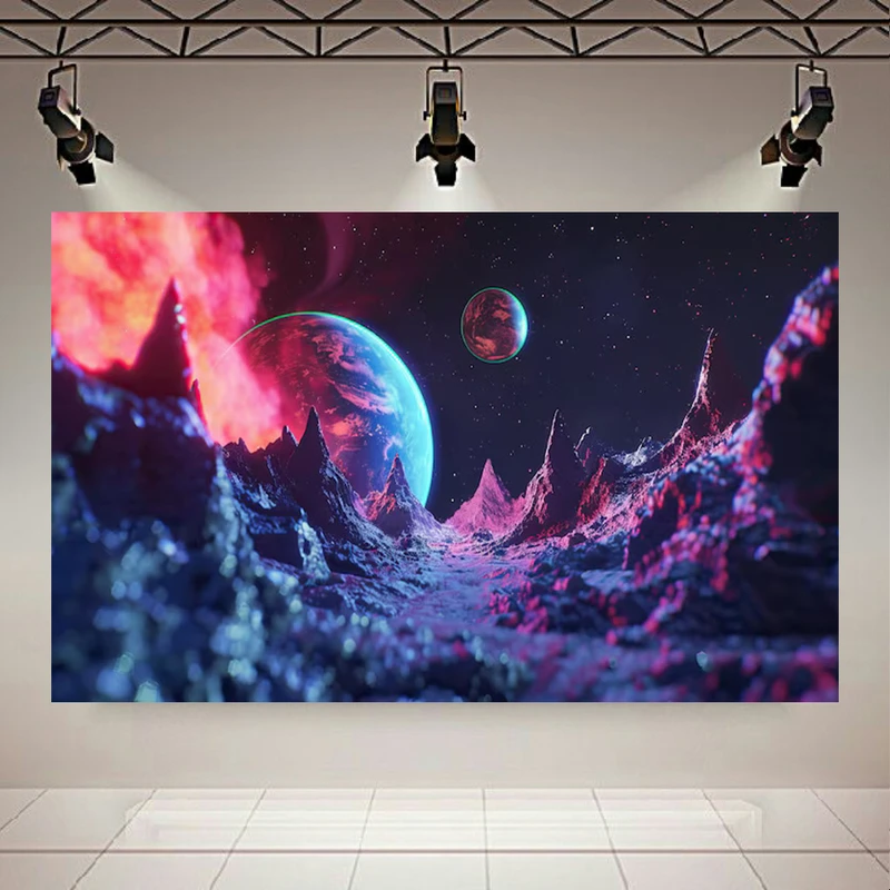 تابلو بوم طرح مخمل سیاره بیگانه مدل کوه های دندانه دار کد AR3058446