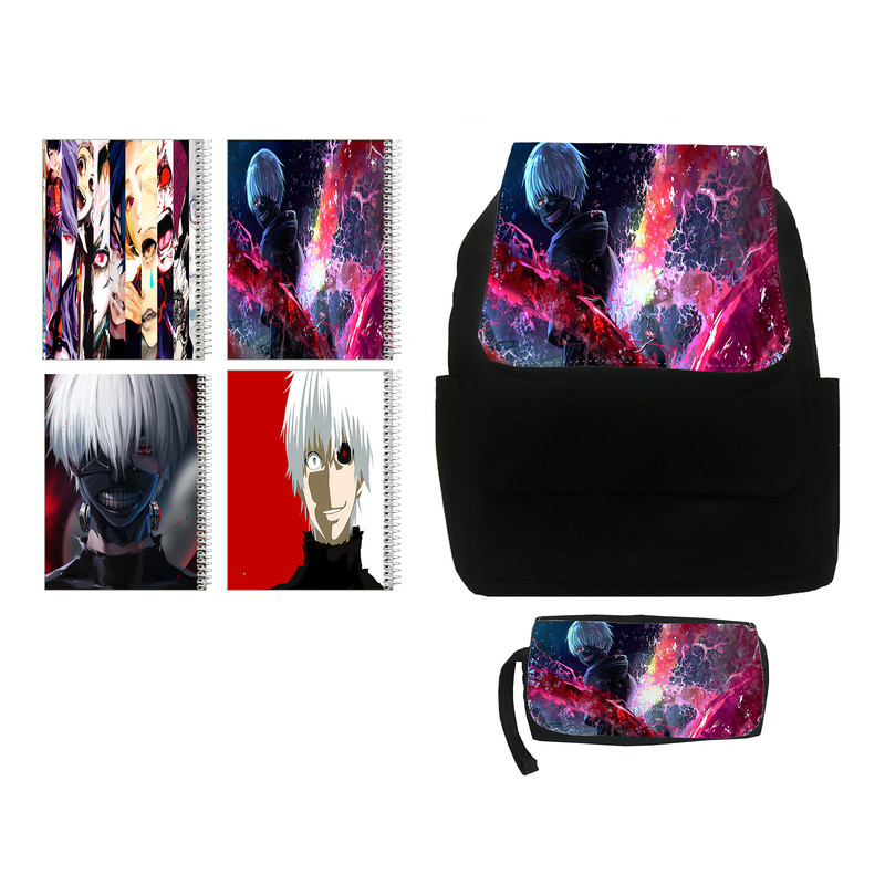 کوله پشتی مدل انیمه توکیو غول کد kj18 به همراه جامدادی و دفتر مشق 4 عددی