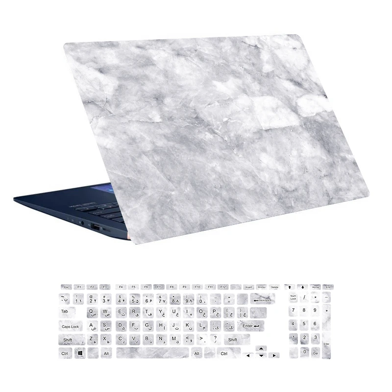 استیکر لپ تاپ توییجین و موییجین طرح Marble کد 42 مناسب برای لپ تاپ 15.6 اینچ به همراه برچسب حروف فارسی کیبورد 