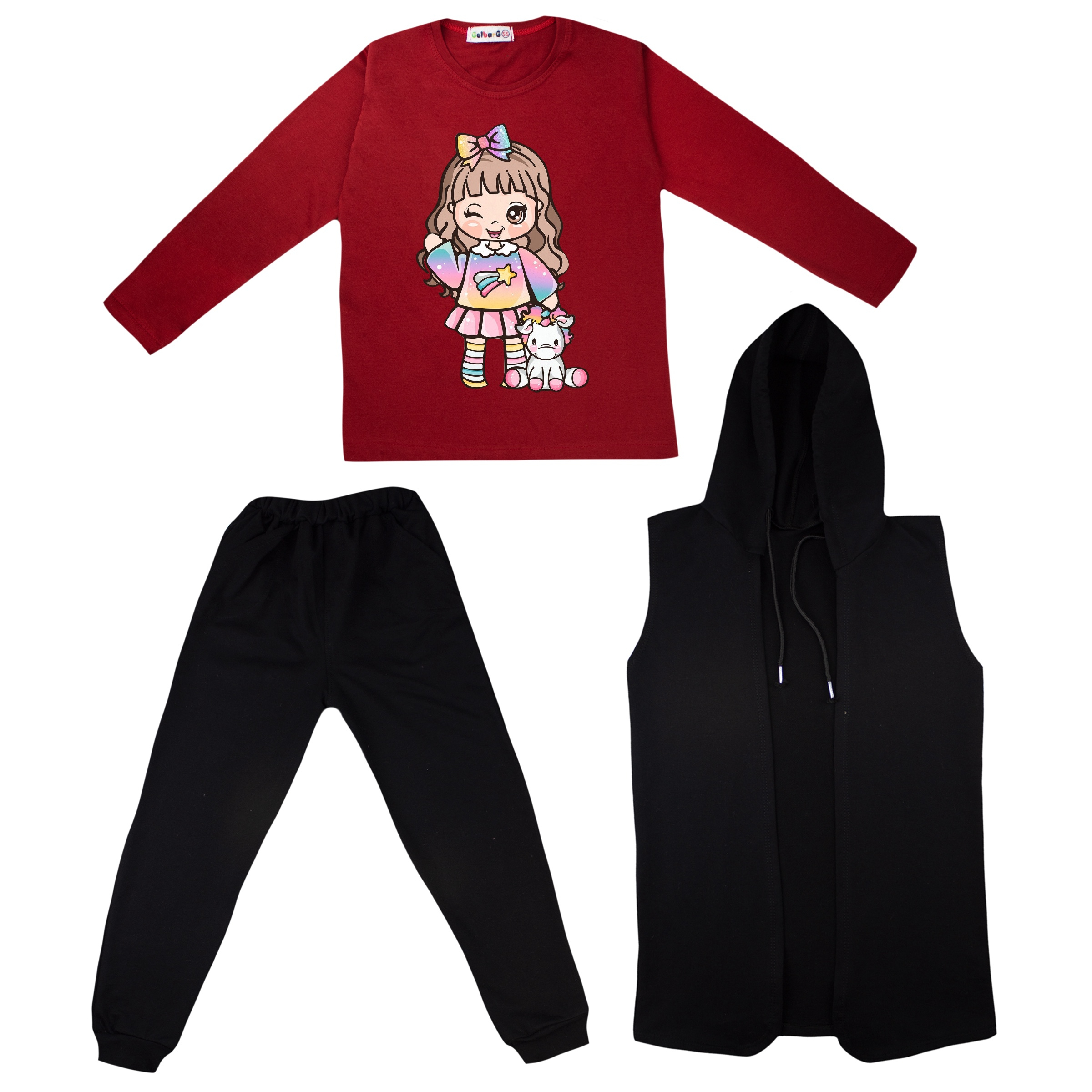 ست 3 تکه لباس دخترانه مدل دختر و تک شاخ