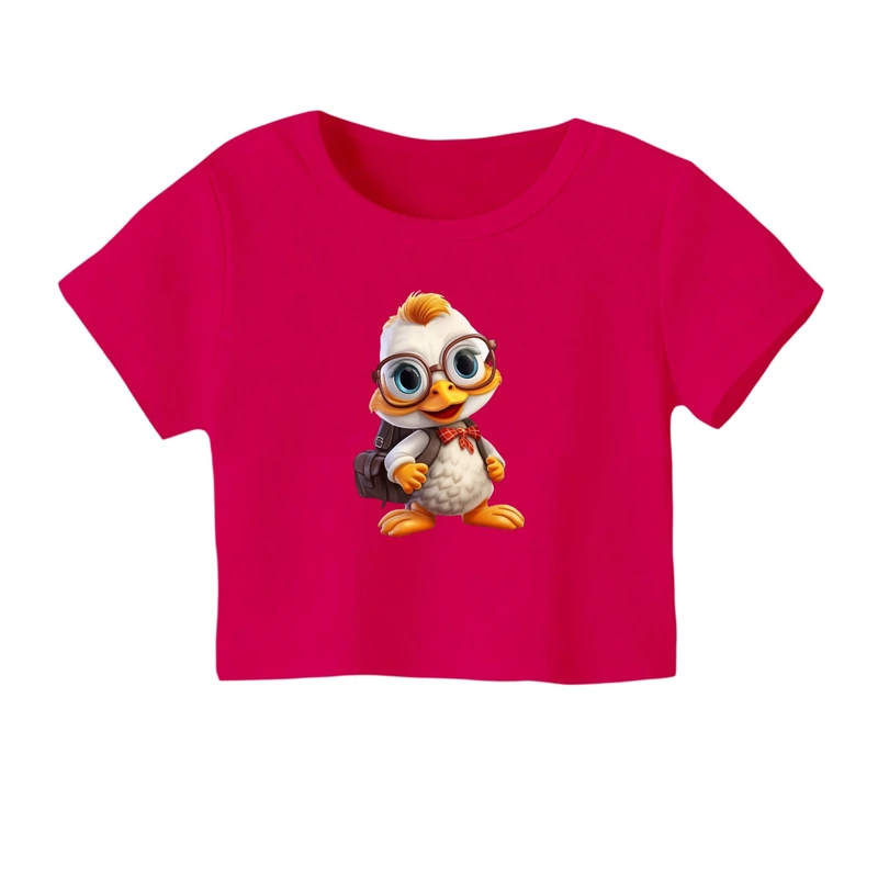 کراپ‌ تی‌شرت آستین کوتاه زنانه مدل اردک کد ۲