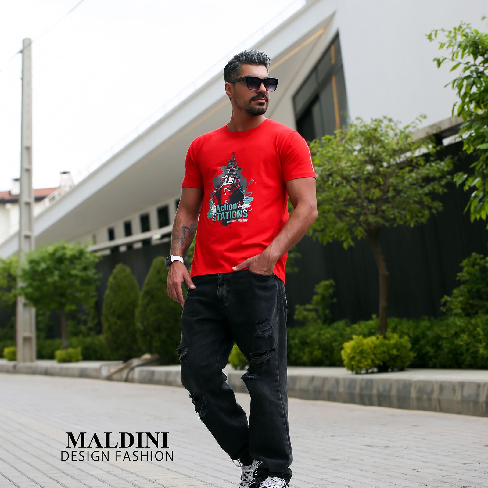 تی شرت آستین کوتاه مردانه مالدینی مدل T-108 -  - 9