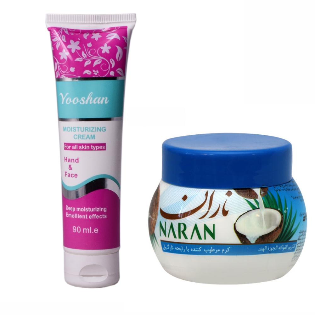 کرم مرطوب کننده یوشان مدل روغن بادام حجم 90 میلی لیتر به همراه کرم مرطوب کننده ناران مدل نارگیل وزن 180 گرم