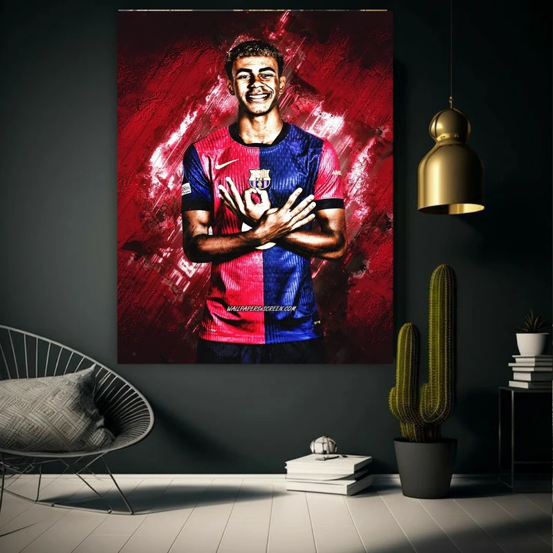 تابلو بوم مخمل طرح استعداد ناب دنیا لامین یامال مدل دیپ کد FP1056681