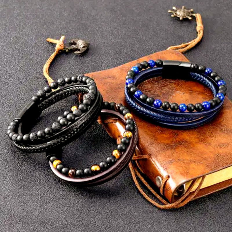 دستبند مردانه مدل  چرمی اسپرت 7373