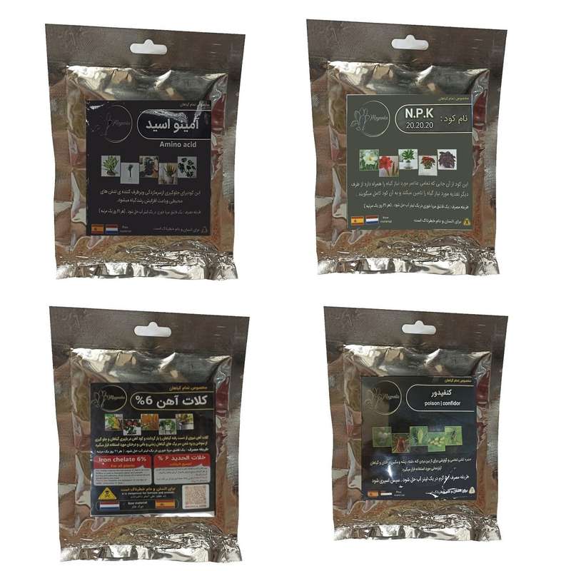 امینو اسید و کود کامل 20-20-20 و کنفیدور و کلات آهن مدل raw material وزن 200 گرم