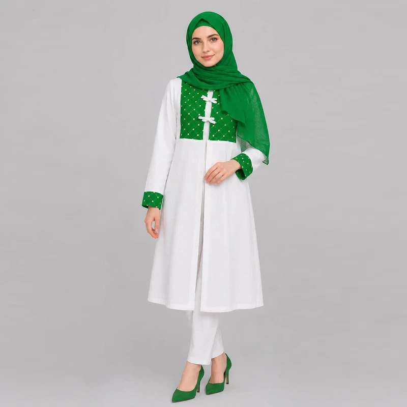 مانتو مجلسی زیر زانو زنانه مدل سوزن دوزی
