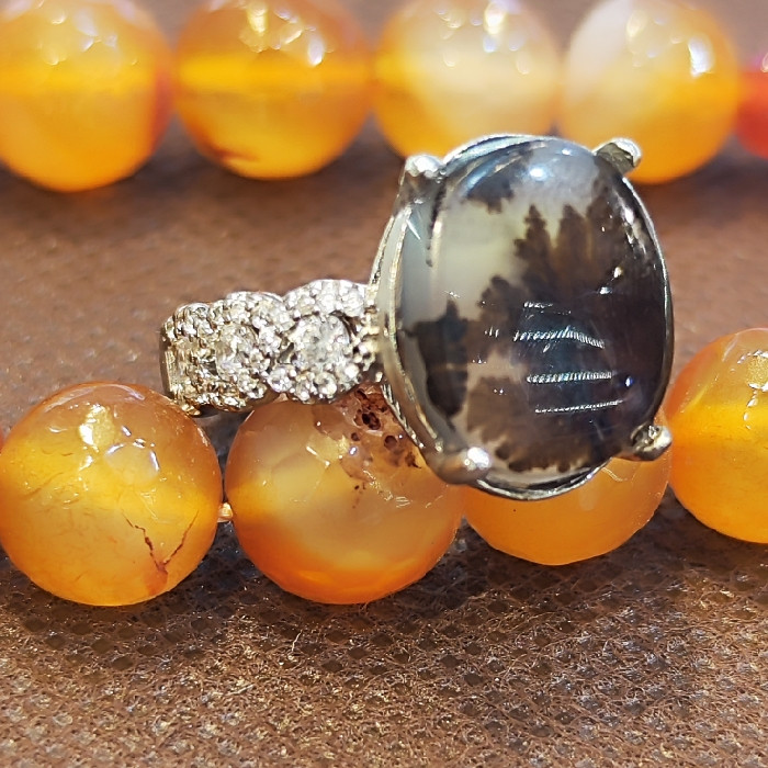 انگشتر نقره زنانه مدل عقیق شجر کد 5880