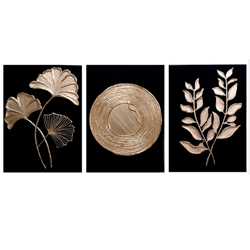 تابلو نقاشی ورق طلا مدل دکوراتیو نقش برجسته کد N260 مجموعه 3 عددی