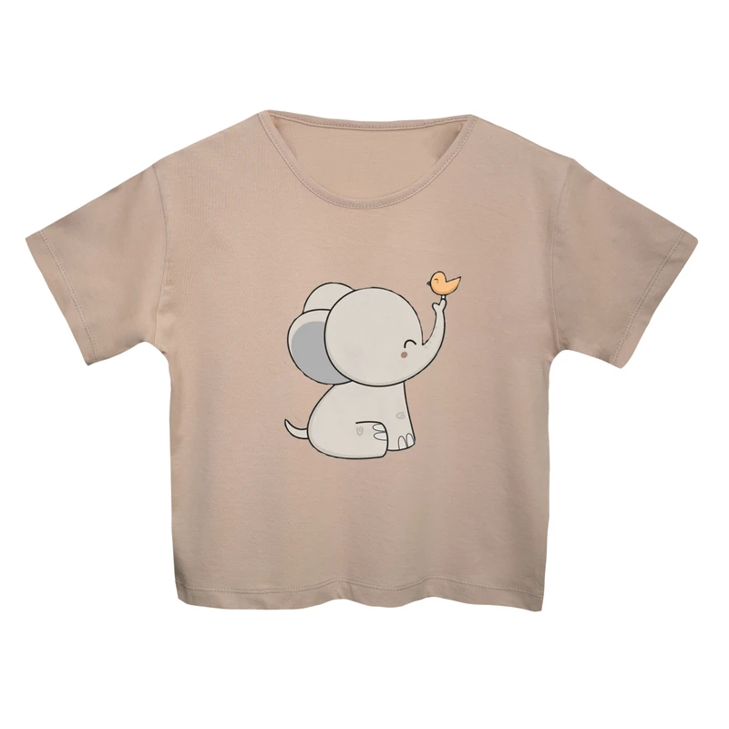 کراپ‌تی شرت آستین کوتاه زنانه مدل فیل و پرنده