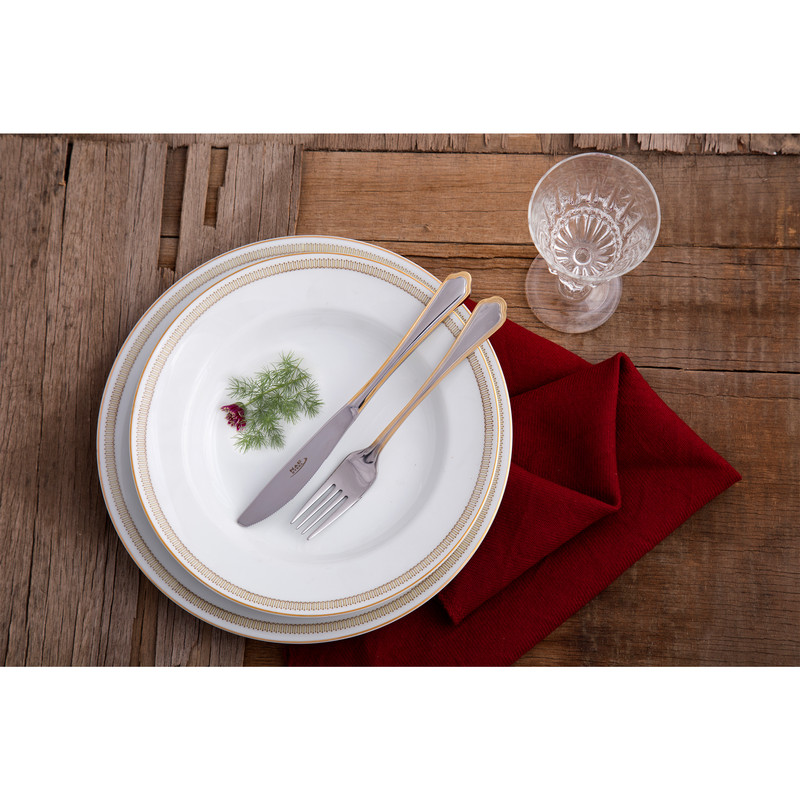 کارد و چنگال میوه خوری ناب استیل مدل ونیز دورطلایی بسته 12 عددی