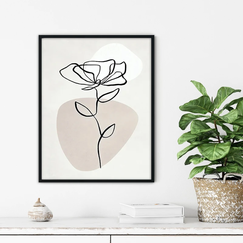 تابلو آتریسا طرح گل خطی مدرن مدل ATFF197 فریم مشکی