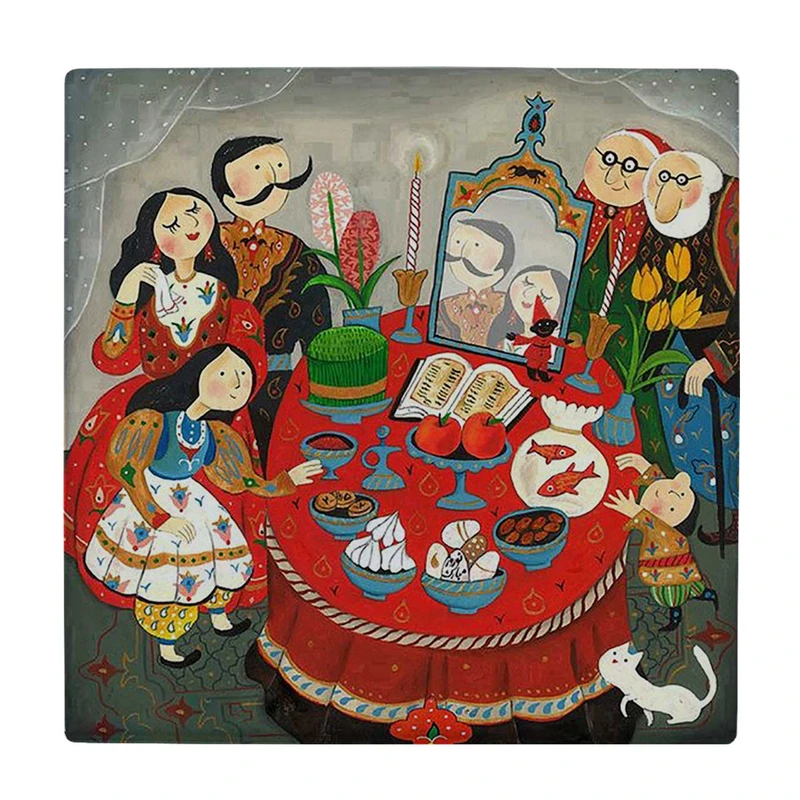  زیر لیوانی  طرح نقاشی خانواده و عید نوروز کد    5848631_4270