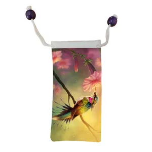 کاور عینک اطلس آبی طرح نقاشی انتزاعی پرنده و گل مدل KE1204