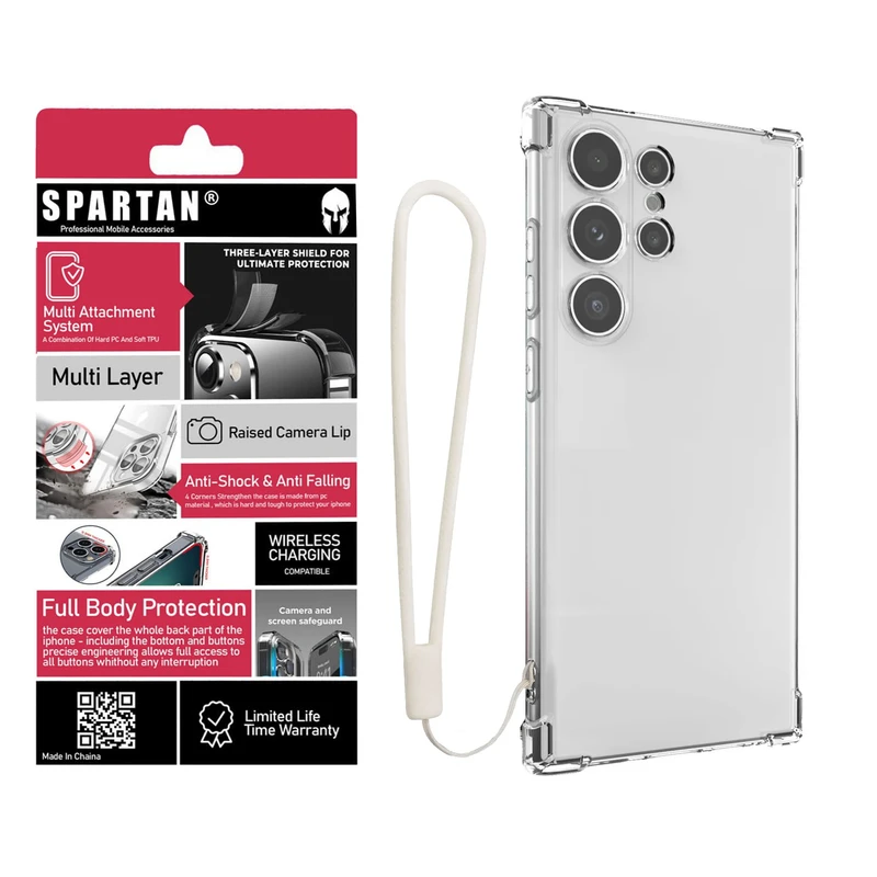 کاور اسپارتان مدل Airbag Strap مناسب برای گوشی موبایل سامسونگ Galaxy S25 Ultra به همراه بندآویز