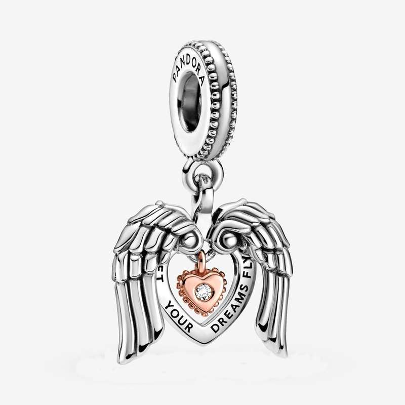 آویز گردنبند و دستبند نقره زنانه پاندورا مدل Angel Wings & Heart