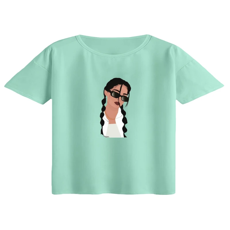 کراپ تی‌شرت آستین کوتاه زنانه مدل مینیمال دختر