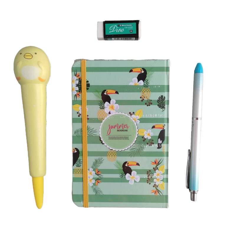 روان نویس مدل اسکوییشی به همراه دفترچه یادداشت و مداد نوکی و پاک کن