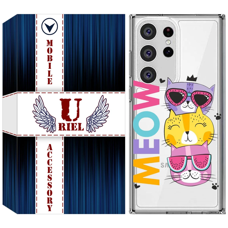 کاور یوریل مدل Clear کد 57 طرح گربه مناسب برای گوشی موبایل سامسونگ Galaxy S23 Ultra