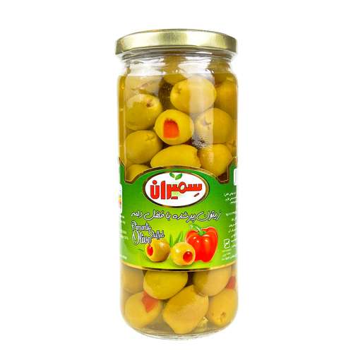 زیتون با مغز فلفل دلمه سمیران - 450 گرم					
