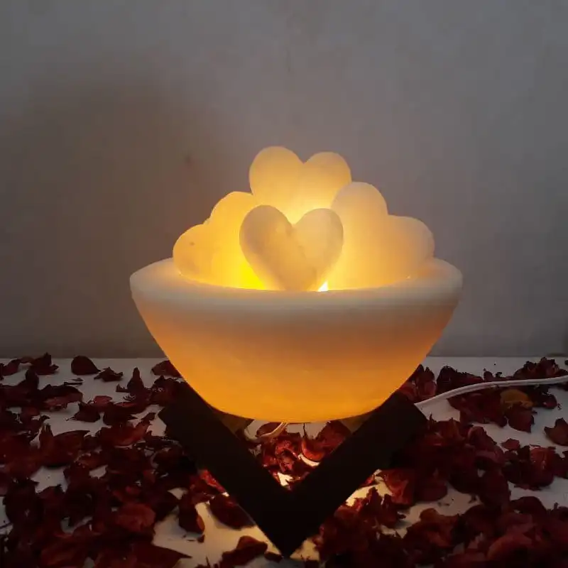 آباژور سنگ نمک مدل کاسه و قلب