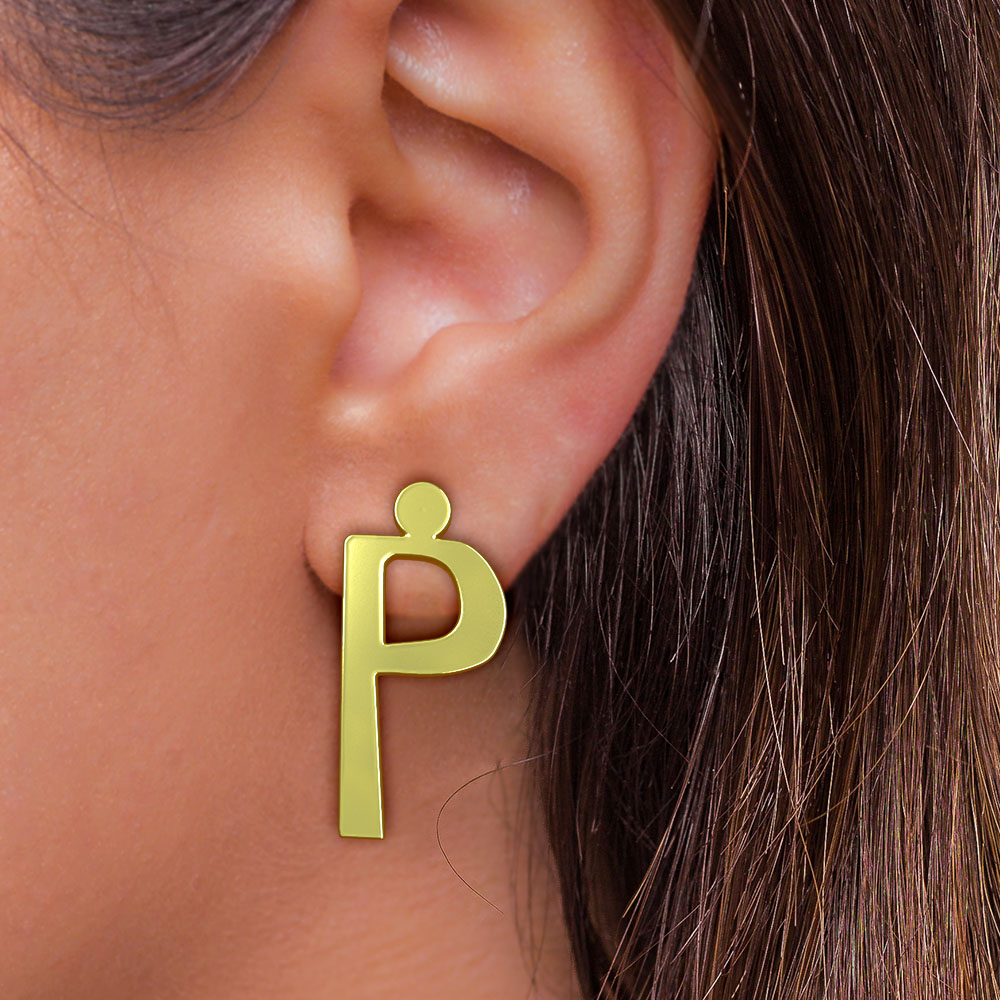 گوشواره طلا 18 عیار زنانه مدوپد مدل حرف P کد GA1-16850