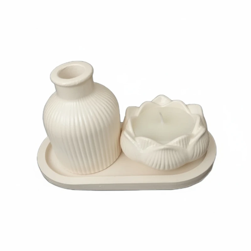 ست سه تکه جاشمعی و گلدان طرح گل به همراه سینی