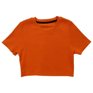 کراپ‌تاپ آستین کوتاه زنانه مدل کبریتی کد 27-10 رنگ نارنجی