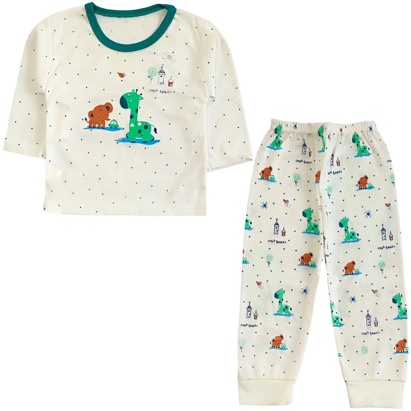 ست تی شرت آستین بلند و شلوار راحتی نوزادی مدل زرافه و فیل کد 4136