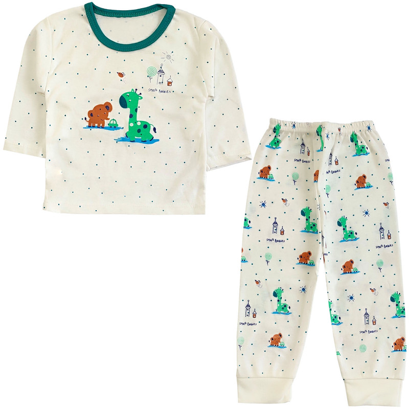 ست تی شرت آستین بلند و شلوار راحتی نوزادی مدل زرافه و فیل کد 4136 رنگ سفید