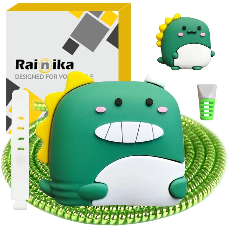 محافظ کابل شارژر دیواری رینیکا مدل Chubby Dinosaur B/A مناسب برای شارژر اپل 20 وات b/a مجموعه 5 عددی