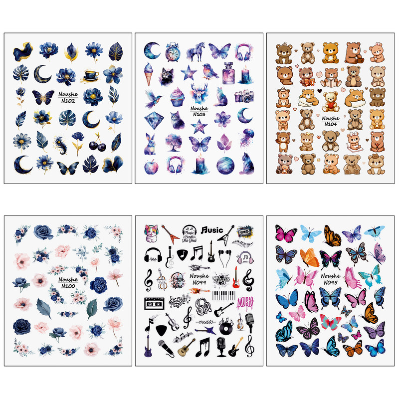 برچسب لنز ناخن مدل کیوت کد N095-104 مجموعه 6 عددی