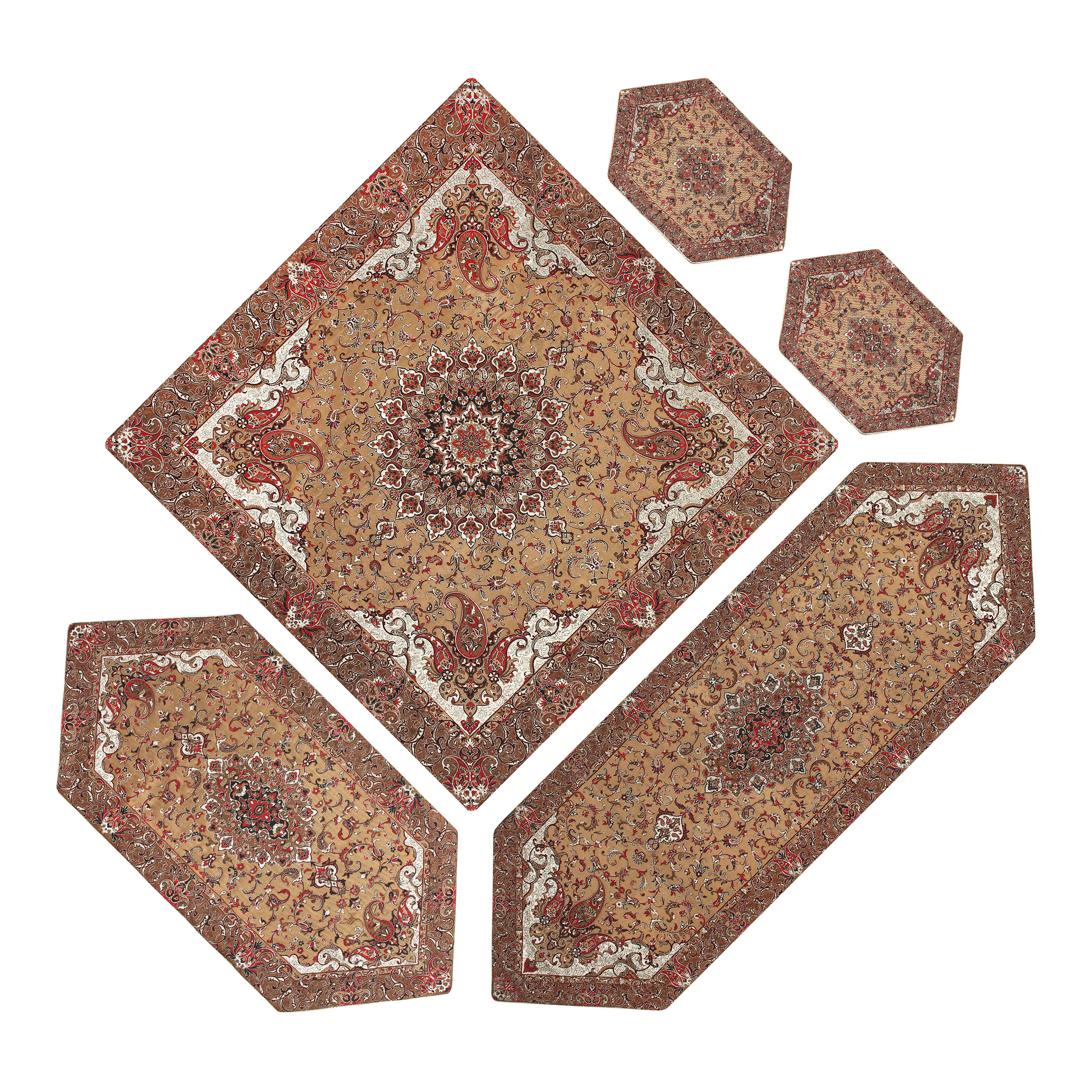 ست 5 تکه رومیزی ترمه ابریشمی مدل سورنا کد SRA5-5