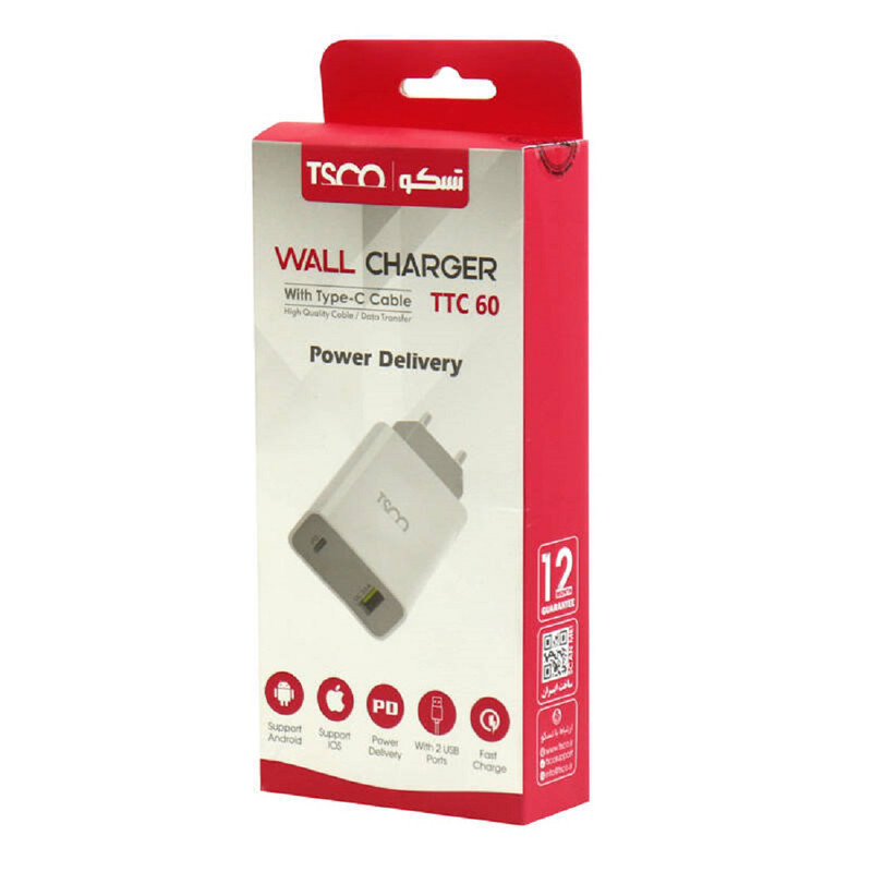 شارژر دیواری تسکو مدل TTC60 به همراه کابل تبدیل USB-C