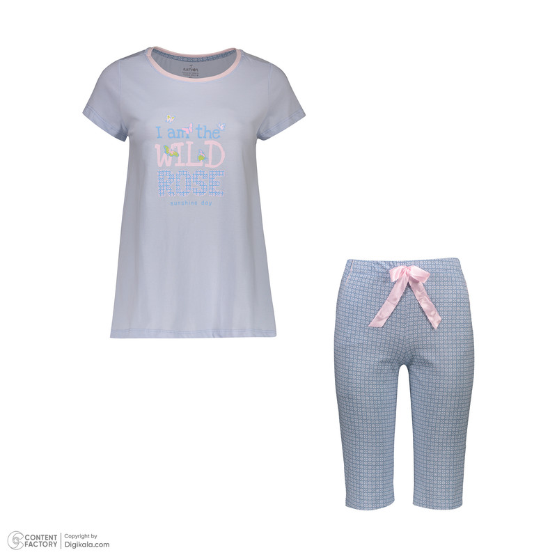 ست تی شرت آستین کوتاه و شلوارک زنانه ناربن مدل 15211065 رنگ آبی روشن