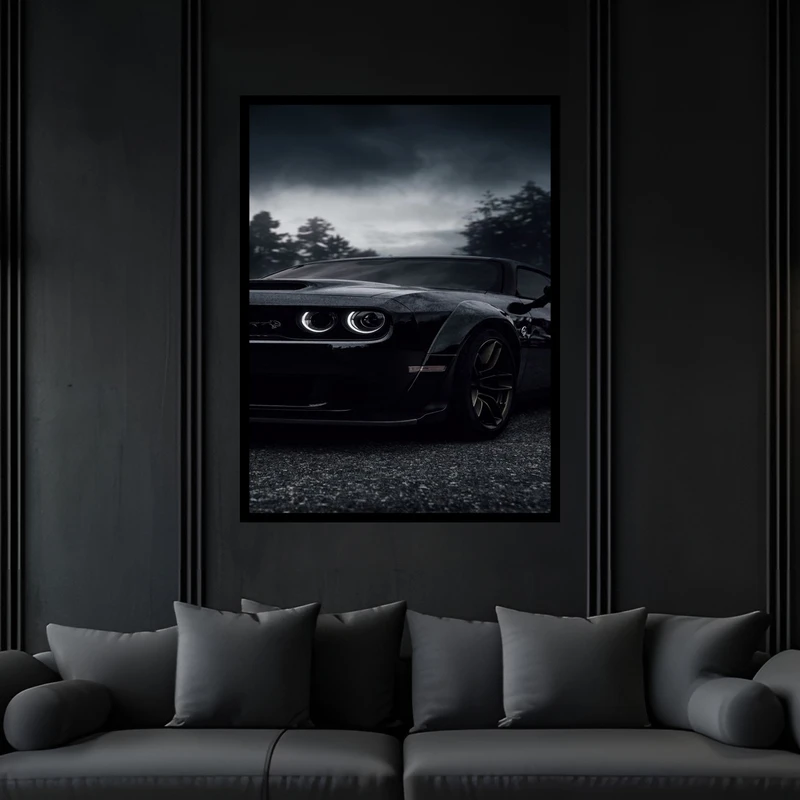 تابلو بکلیت طرح خودرو و ماشین لوکس دوج چلنجر مدل B-bu6081 فریم مشکی