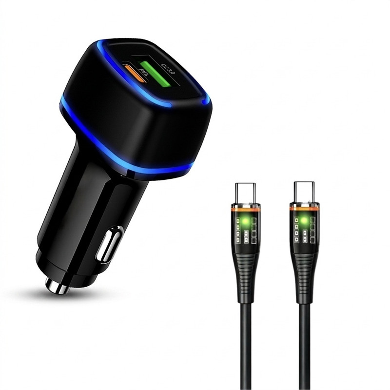 شارژر فندکی 60 وات دو پورت فرست یو مدل F022 به همراه کابل USB-C