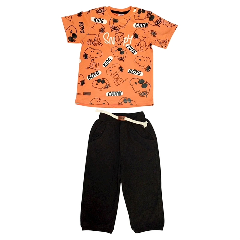 ست تیشرت آستین کوتاه و شلوارک راحتی پسرانه مدل اسنوپی 401