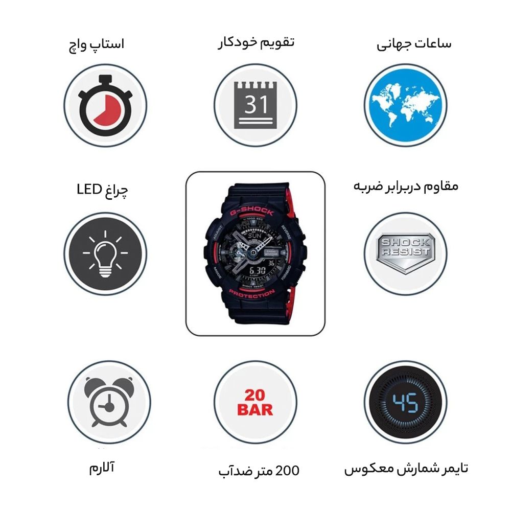 ساعت مچی دیجیتال کاسیو مدل GA-110HR-1ADR - - 10