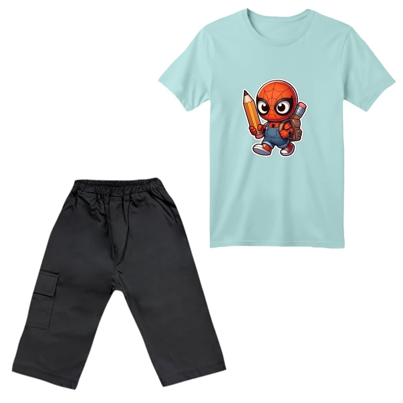 ست تی‌شرت آستین کوتاه و شلوارک پسرانه مدل مردعنکبوتی کد 01