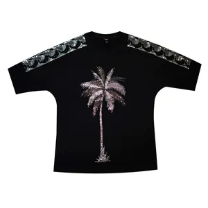 بلوز آستین سه ربع یقه گرد زنانه مدل نگین دار طرح نخل 