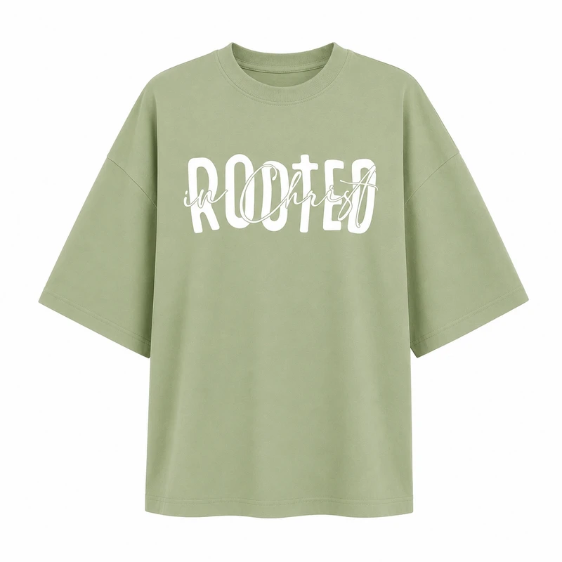 تی‌شرت آستین سه ربع زنانه مدل باکسی ROOTED
