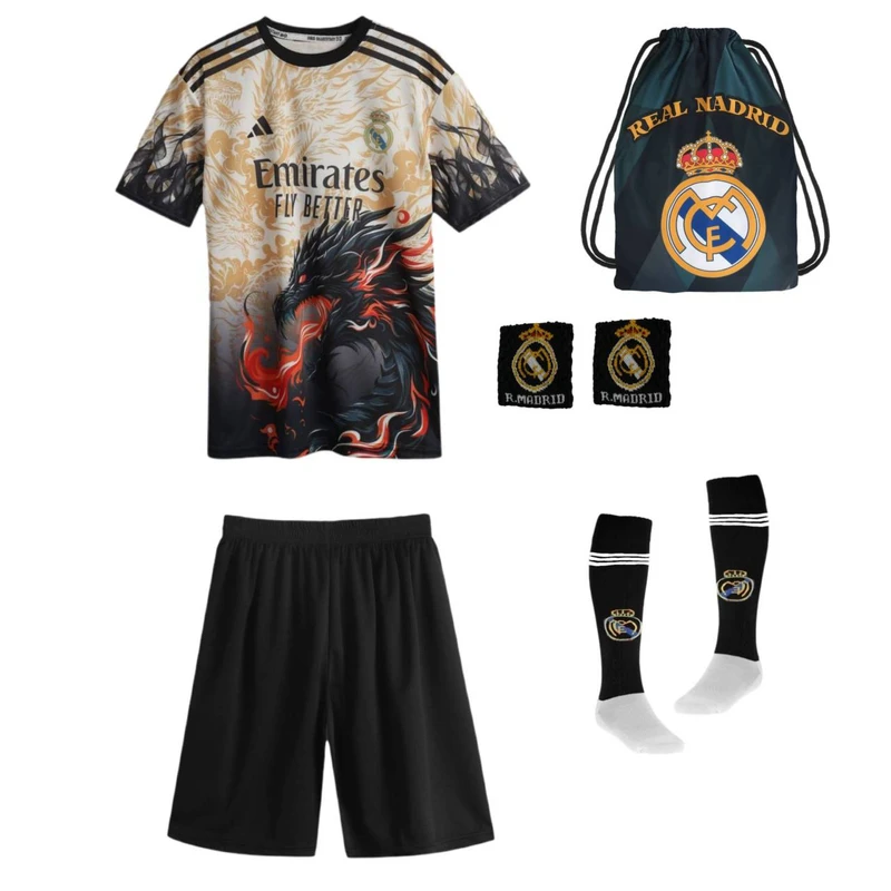 ست 6 تکه لباس ورزشی پسرانه مدل دراگون رئال مادید طرح امباپه کد k2026