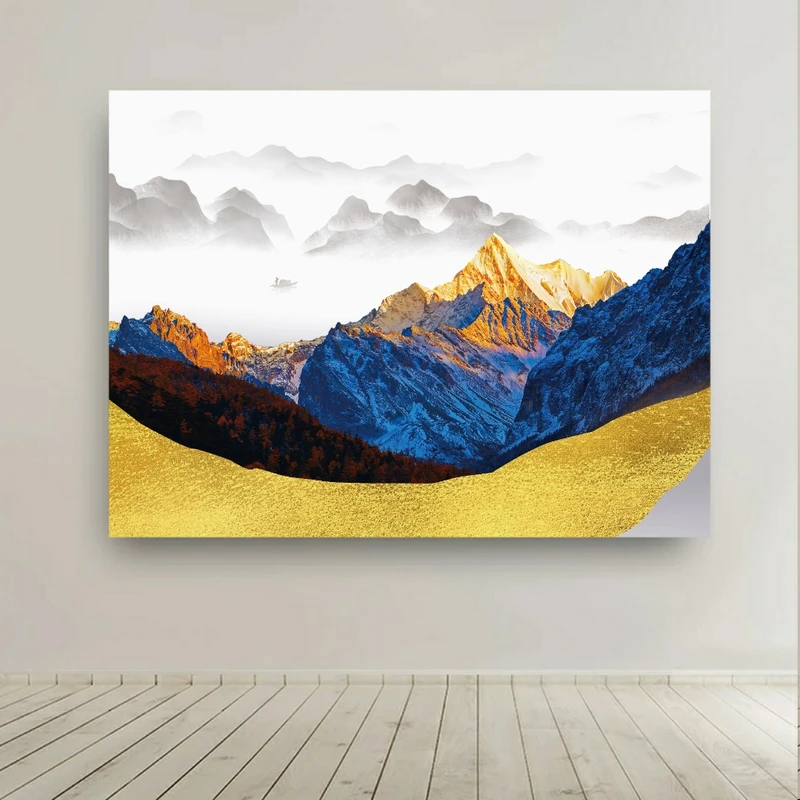 پوستر پارچه ای طرح مخمل نقاشی طبیعت مدل کوه و تپه کد BK27034