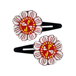 گیره مو دخترانه طرح سوزن دوزی کد W-01 مجموعه 2 عددی