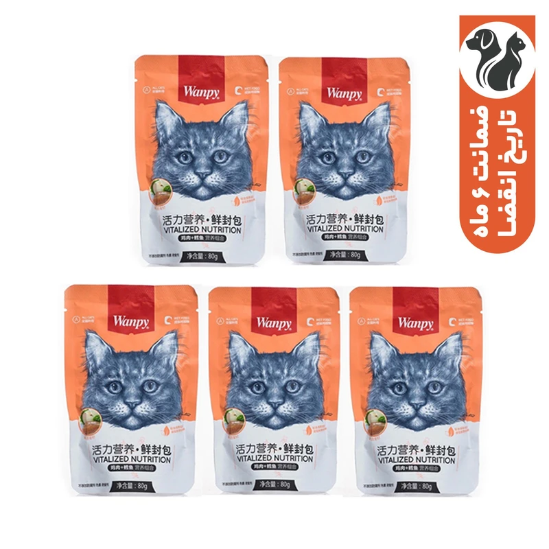 پوچ گربه ونپی مدل مرغ و ماهی کاد وزن 400 گرم بسته 5 عددی 