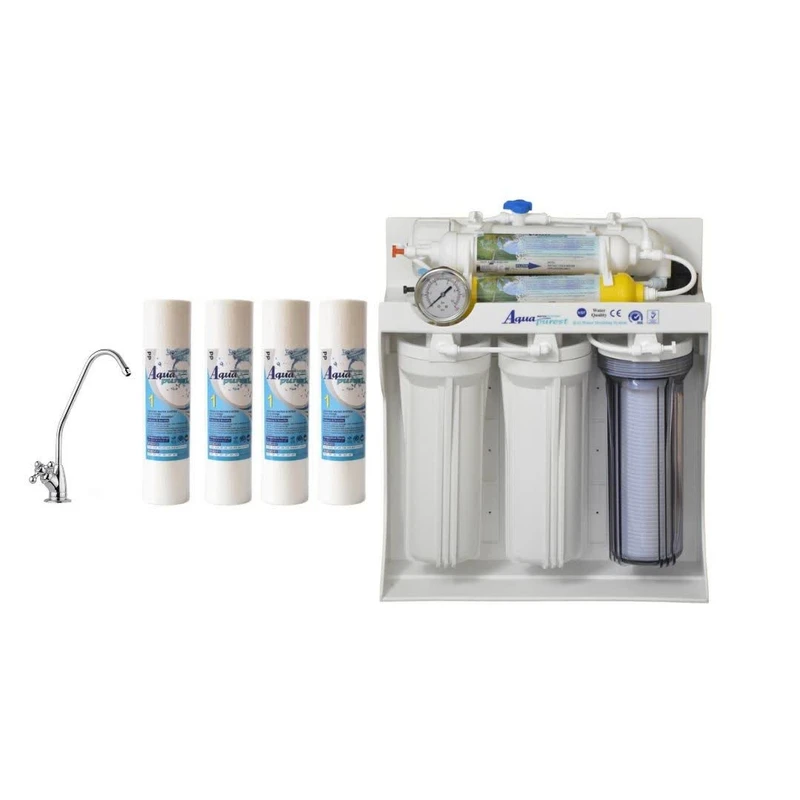 دستگاه تصفیه کننده آب آکوا پیورست مدل SM 2525 به همراه شیر تصفیه و فیلتر تصفیه آب بسته 4 عددی