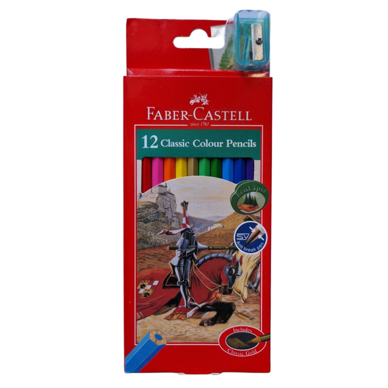 مداد رنگی 12 رنگ فابر کاستل مدل کلاسیک به همراه تراش