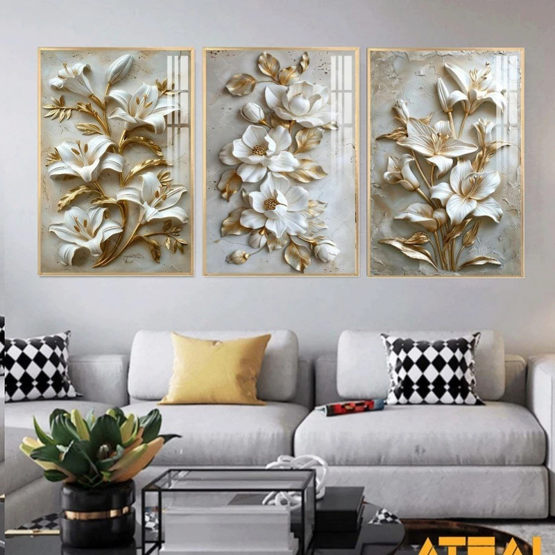 تابلو آتریسا طرح گل مدرن مدل AT00757 مجموعه 3 عددی 